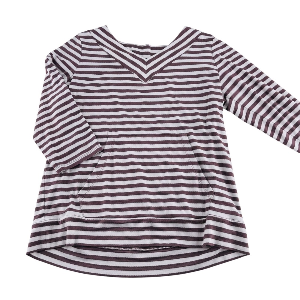 Any‎ Body Striped 3/4 Sleeve Pullover Top With Kangaroo Pocket size Medium